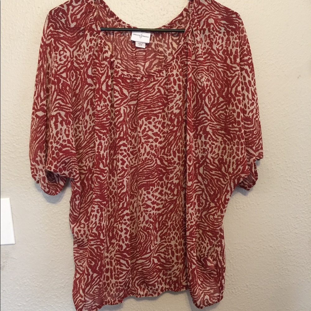 Jaclyn Smith red/cream animal print top XL